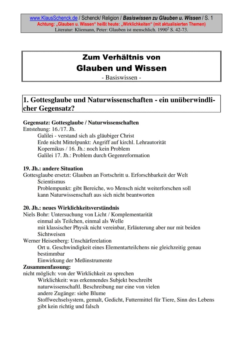 glaube und naturwissenschaft unterrichtsmaterial